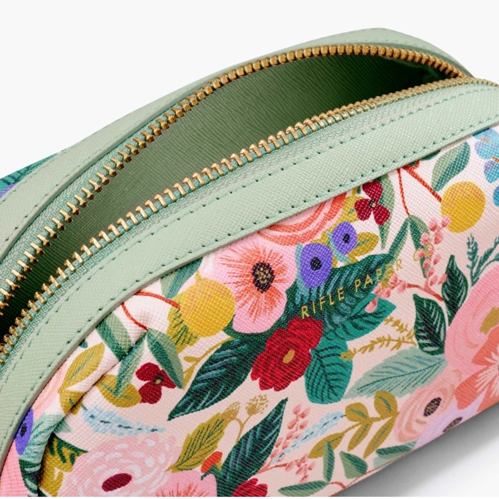 Rifle Paper Co. Floral Pouch Cosmetic Bag Pink & Green Makeup Toiletries NWT - Picture 4 of 7